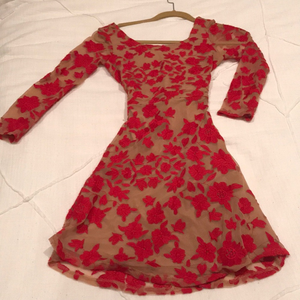 For Love and Lemons Red Floral Lace Mini Dress